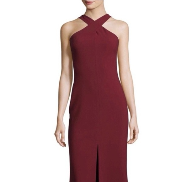 Likely Kingsbury Garnet Long Crepe Evening Gown Dress with Front Slit - Picture 1 of 15